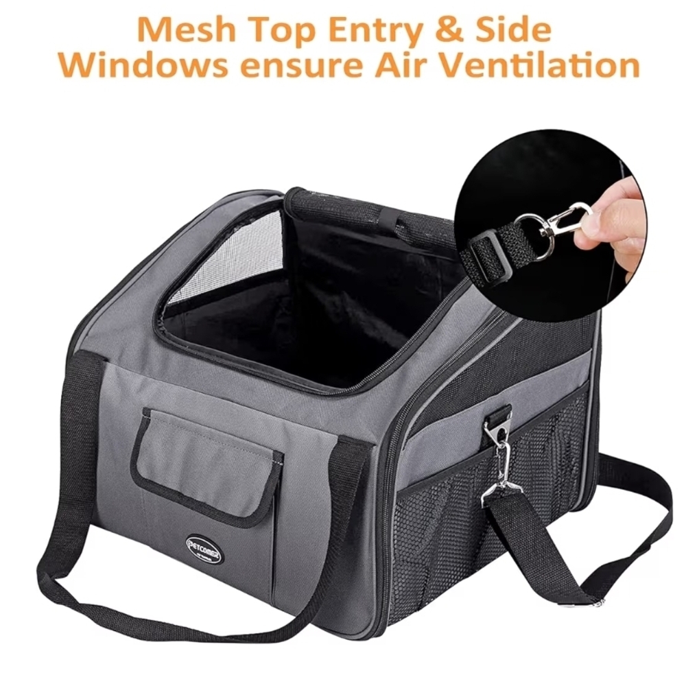 Gray Pet Carrier with Black Straps - Picture 5 of 11